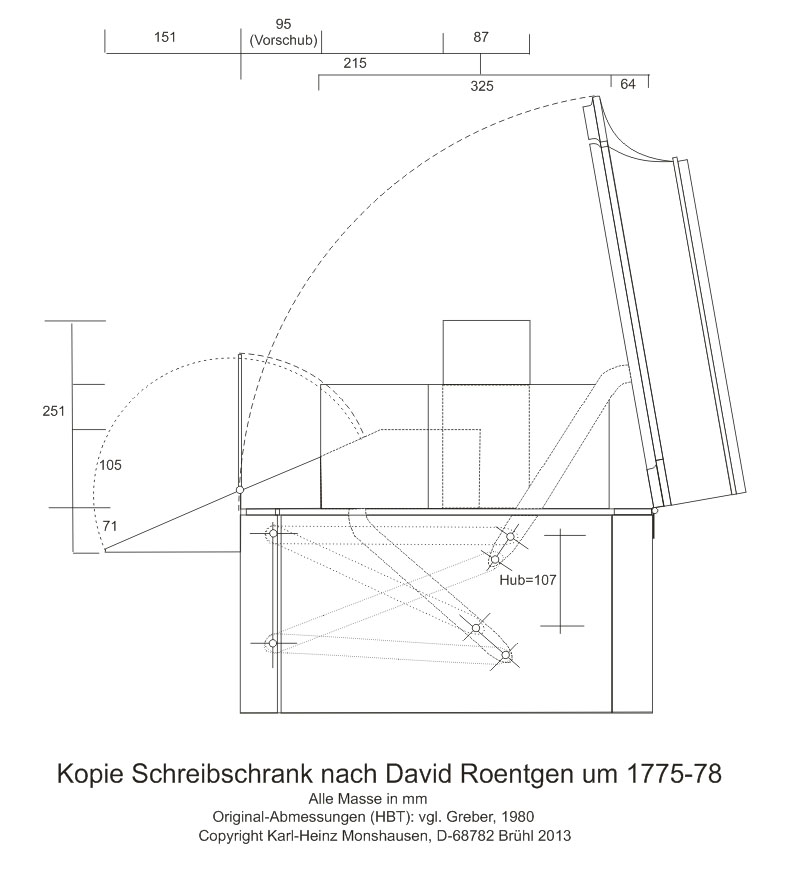 Risszeichnung Schreibschrank Pultaufsatz