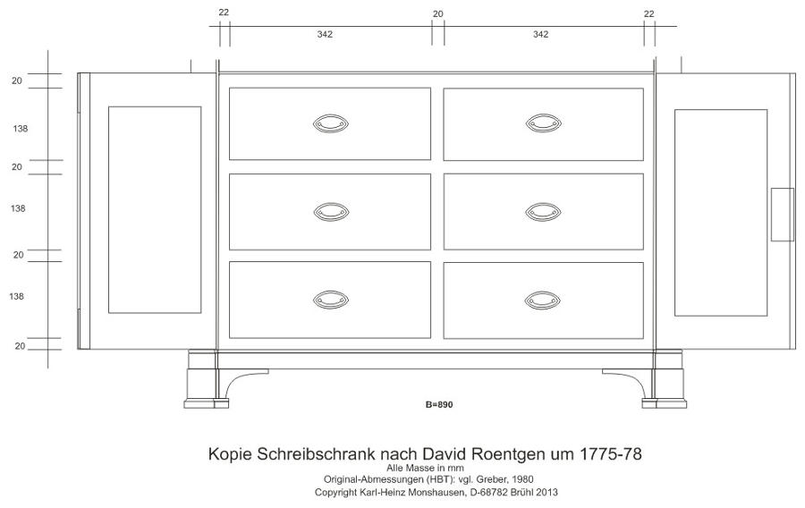 Risszeichnung Schreibschrank Unterschrank