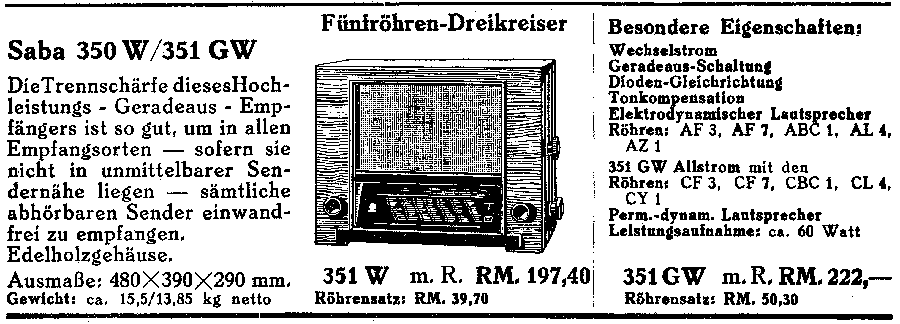 SABA 350W im Haendlerprospekt 38/39