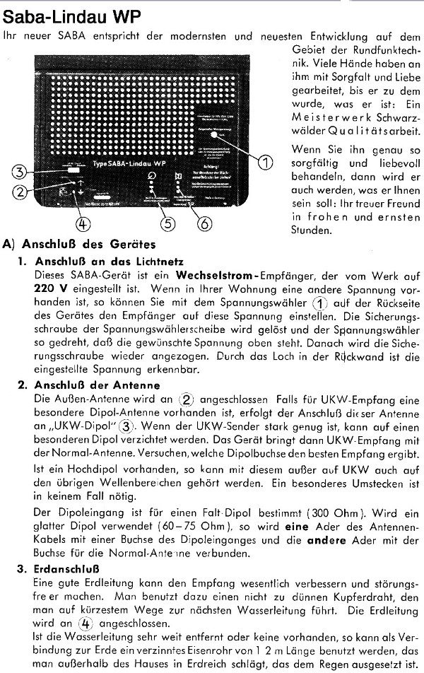 SABA Lindau W Bedienung